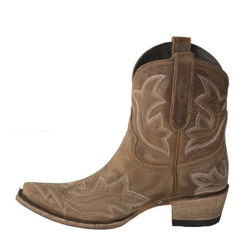 Women's Vintage Embroidered Block Heel Short Western Boots