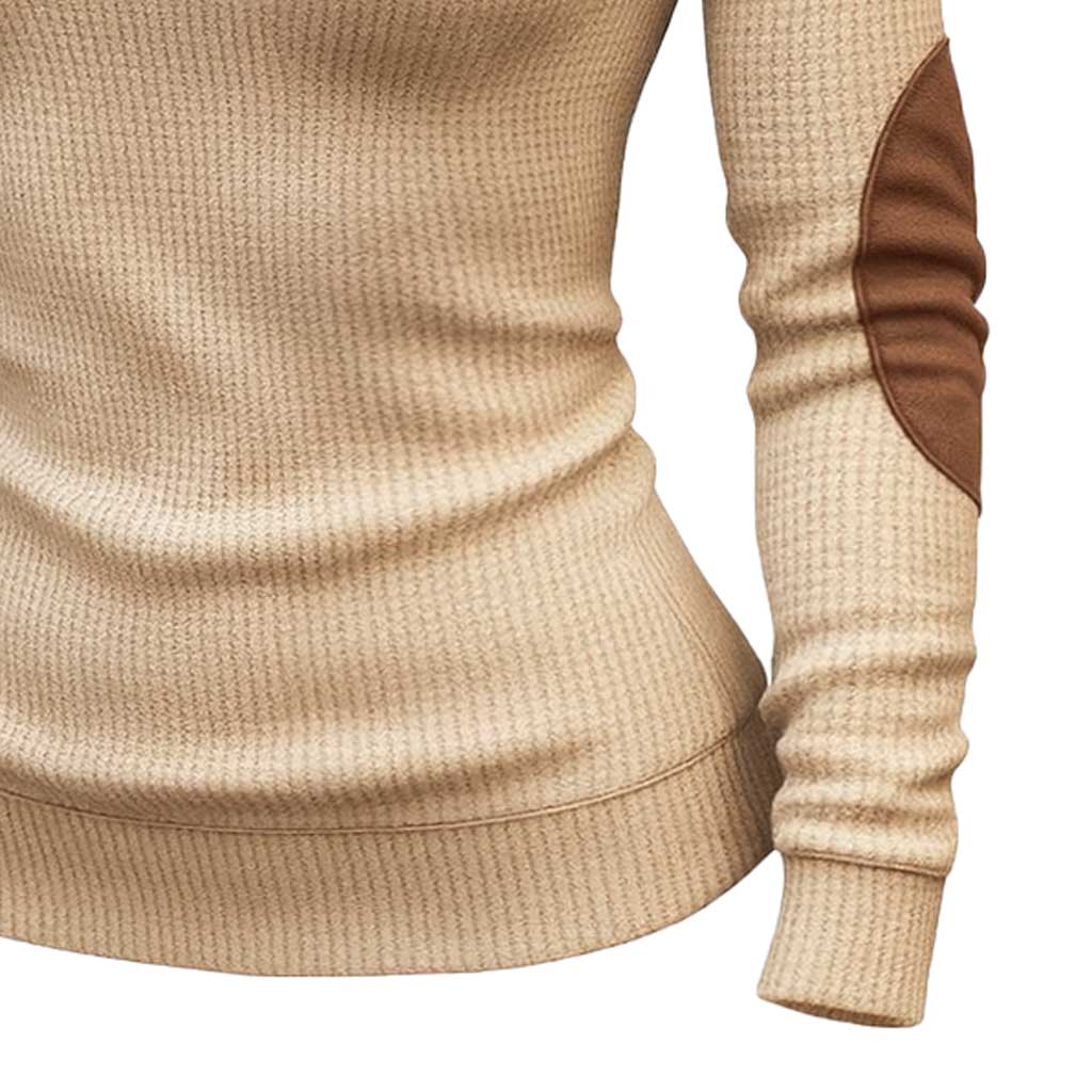 Women's Retro Waffle Knit Contrast Color Suede Long Sleeve Crew Neck Sweatshirt