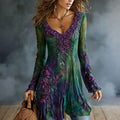 Women's Vintage Romantic Floral Art Linen Blend Mini Dress