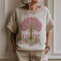 Women's Health Tree Of Life Pink Ribbon Round Neck T-shirt