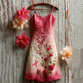 Women's Pink Rose Gradient Art Mini Elegant Dress