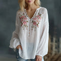 Women's Vintage Floral Embroidered Art Print Flowy Linen Blend Casual Tunic
