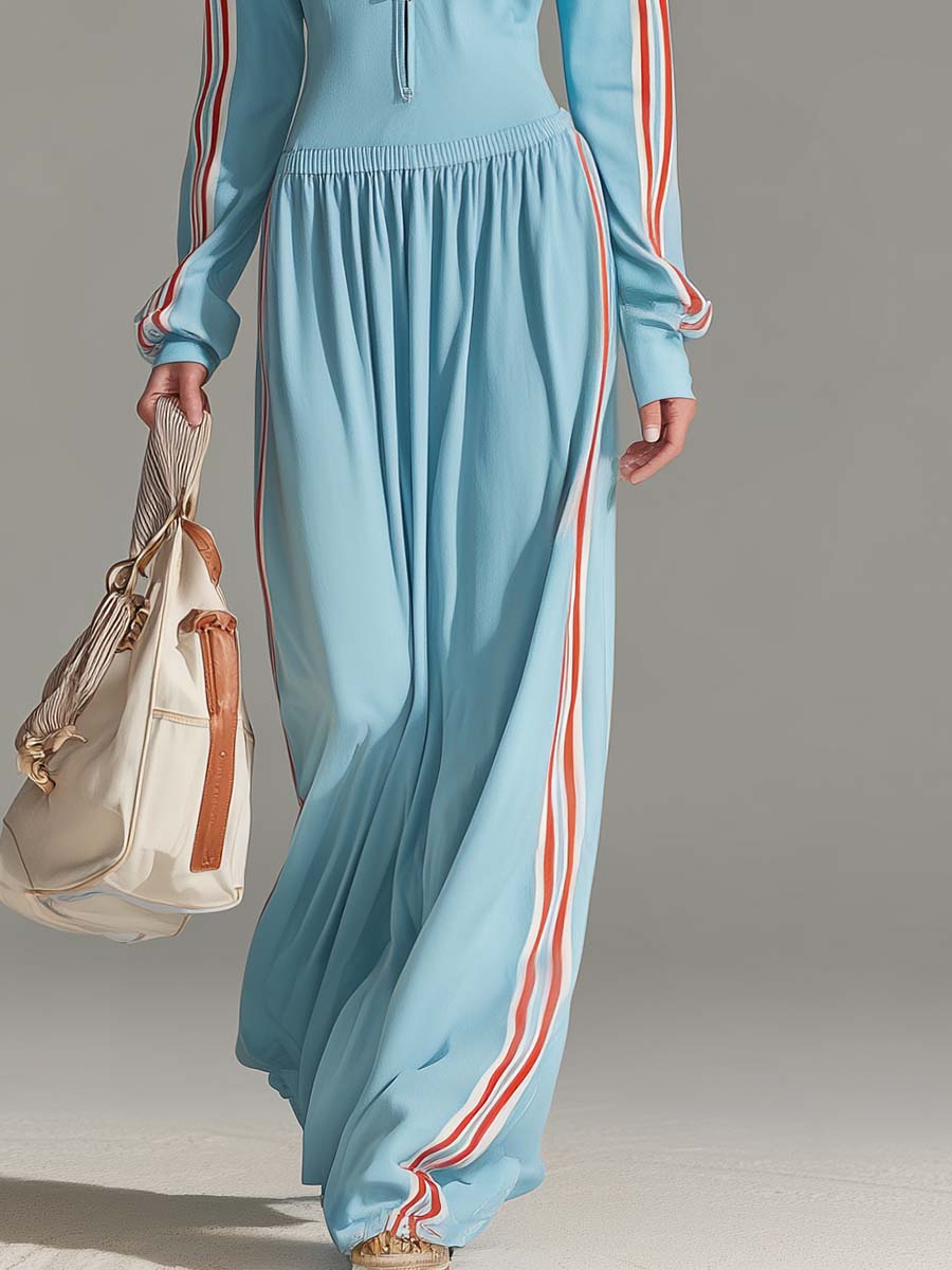 Women Zip-Up Sporty Long Sleeve Athleisure Dress