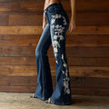 Vintage Bohemian Rose Embroidered Washed Flared Jeans