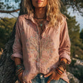 Women's Colorful Tree Of Life Embroidered Cotton And Linen Shirt