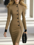 銆�24-hour shipping out銆慔igh-End Classic Temperament Chinese Style Stand-Up Collar Button Dress