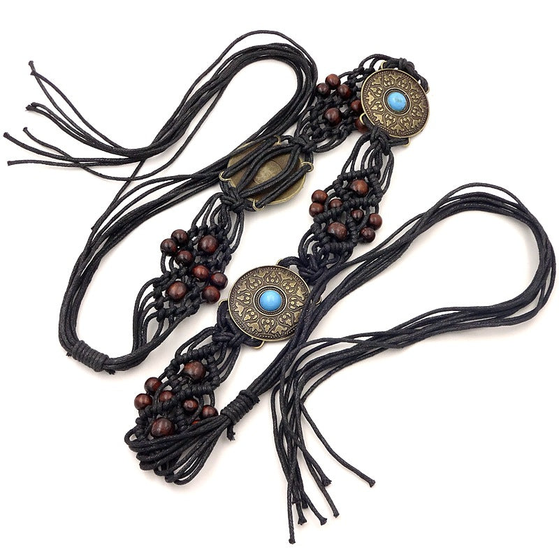 Women's Bohemian Rope Braid Tassel Belt