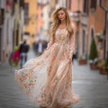 Women's Floral Art Comfort Linen Long-sleeved Dress