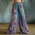 Women's Floral Art Embroidery Patchwork Cotton Linen Pants