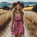 Retro Style Holiday Style Western Girl Skirt Bohemian Style Charming And Elegant Pink Dress