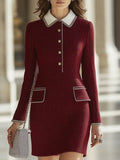 銆�24-hour shipping out銆慔igh-End Retro Luxury Contrast Hem Lapel Dress