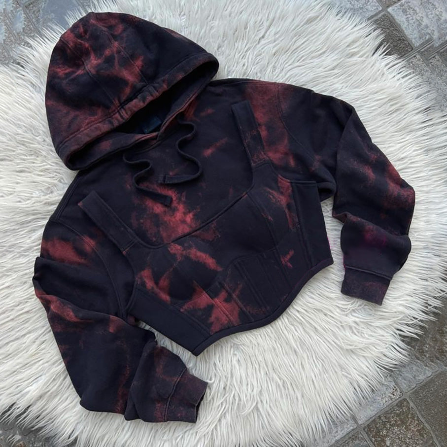 Women's Fashion Tight Back Lace-Up Corset Tie-Dye Top Set