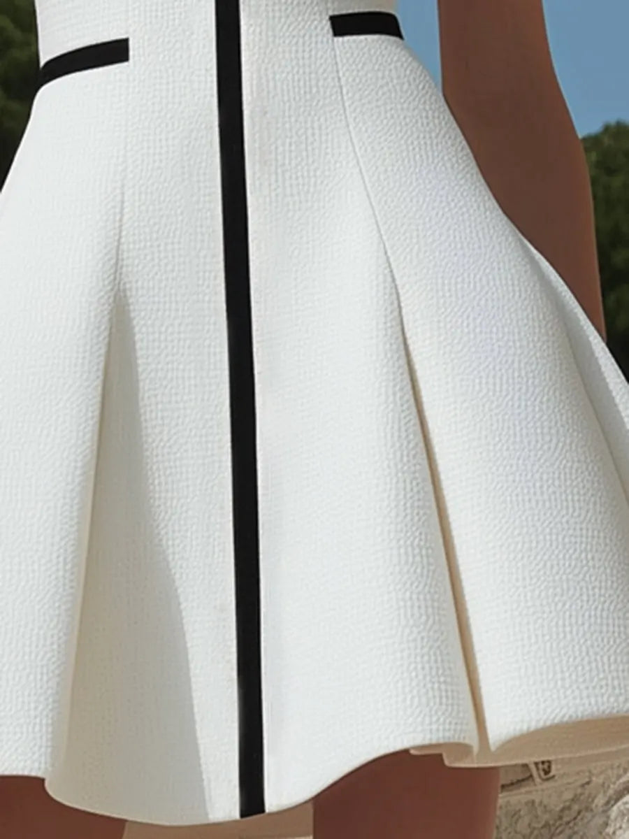 銆�24-hour shipping out銆慦omen's White Zipper Design With Black Trim Dress