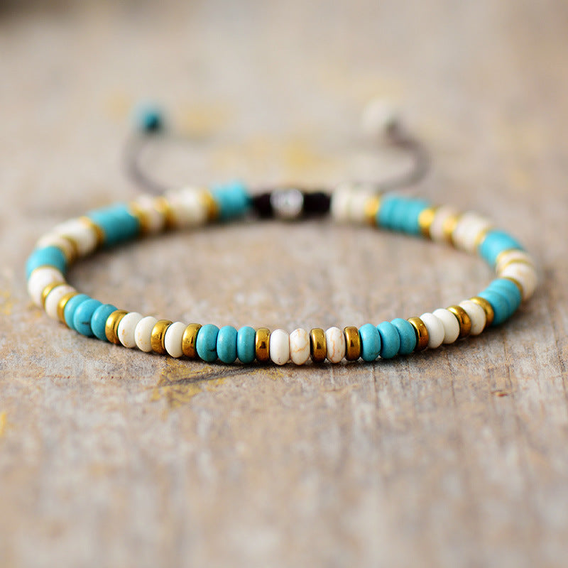 Unisex Natural Turquoise Beaded N Ethnic Bracelet
