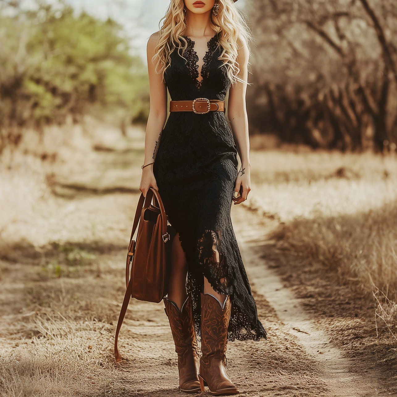 Vintage Bohemian Blue Lace Sleeveless Midi Dress
