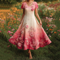 Pink Floral Embroidered Gradient Linen Maxi Dress