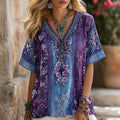 Women's Retro Bohemian Floral Print T-shirt