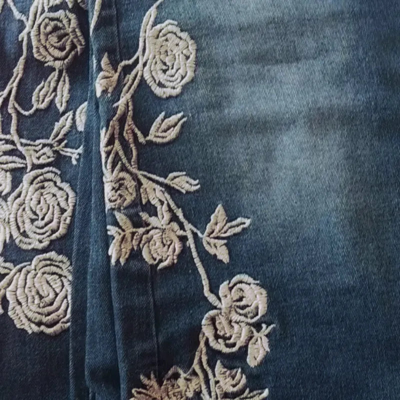 Vintage Bohemian Rose Embroidered Washed Flared Jeans