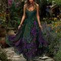 Women's Retro Boho Purple Floral Gradient Sleeveless Maxi Dress