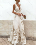 Women's Vacation Irregular Ruffle Flowers Embroidery Dress 5592