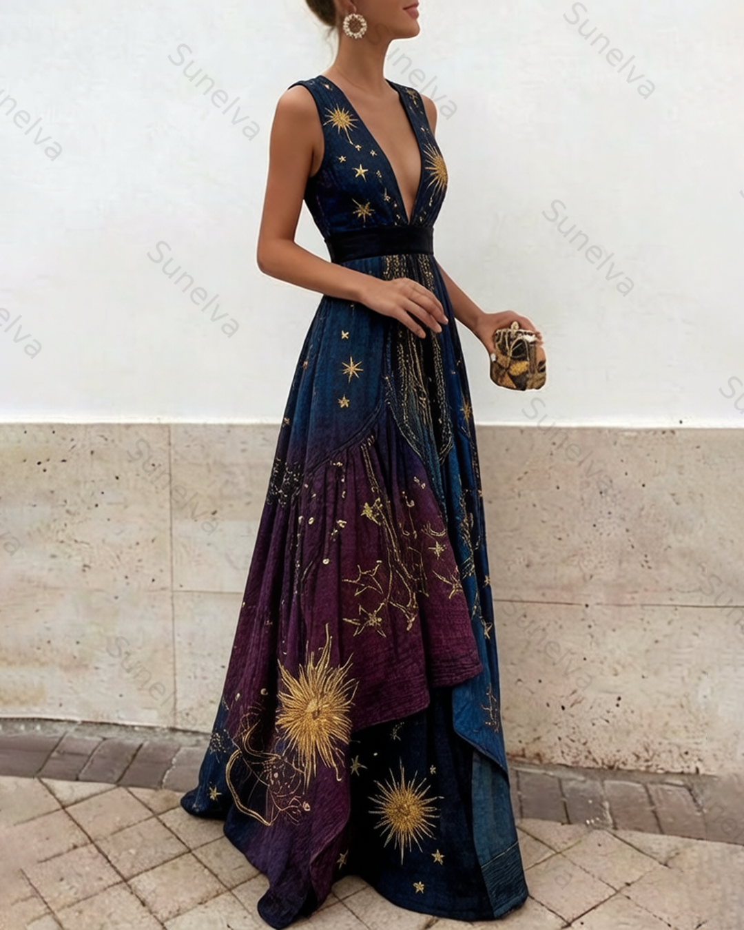 Women's Vacation Irregular Ruffle Flowers Embroidery Dress 3779