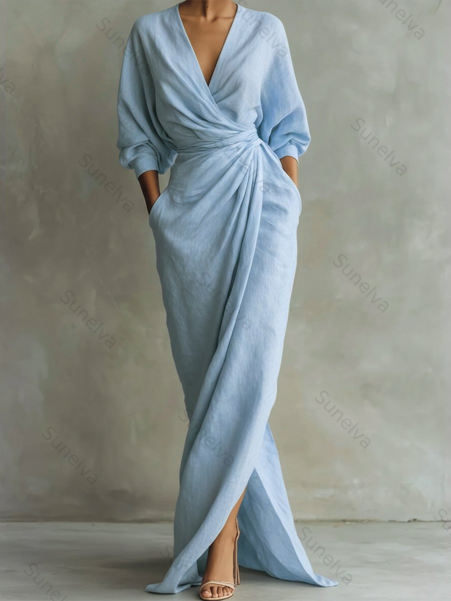 Women's Linen And Cotton Extra-long Dress 7e55