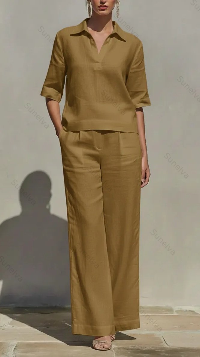 New Arrivals🔥Women's Solid Cotton Linen Two-Piece Set 66fd