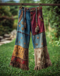 Spring/Summer Color Block Denim Linen Flared Pants7017