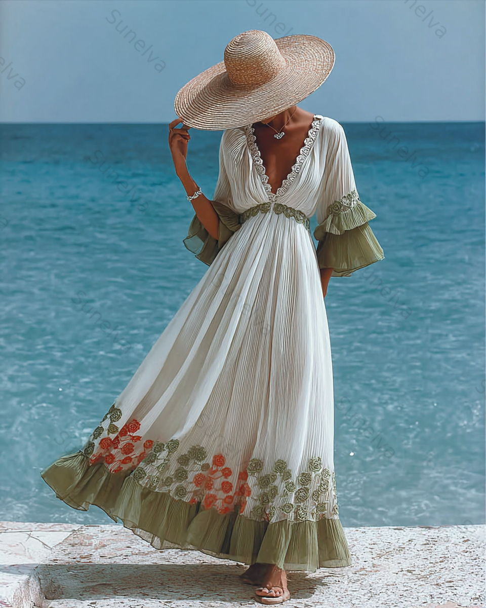 Seaside Vacation Bohemian Style Full-Length Dress 9312