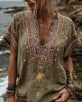 Women's Summer Star and Moon-Themed Embroidered Top 5540