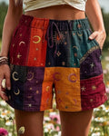 Women's Summer Star and Moon-Themed Embroidered Shorts 5595