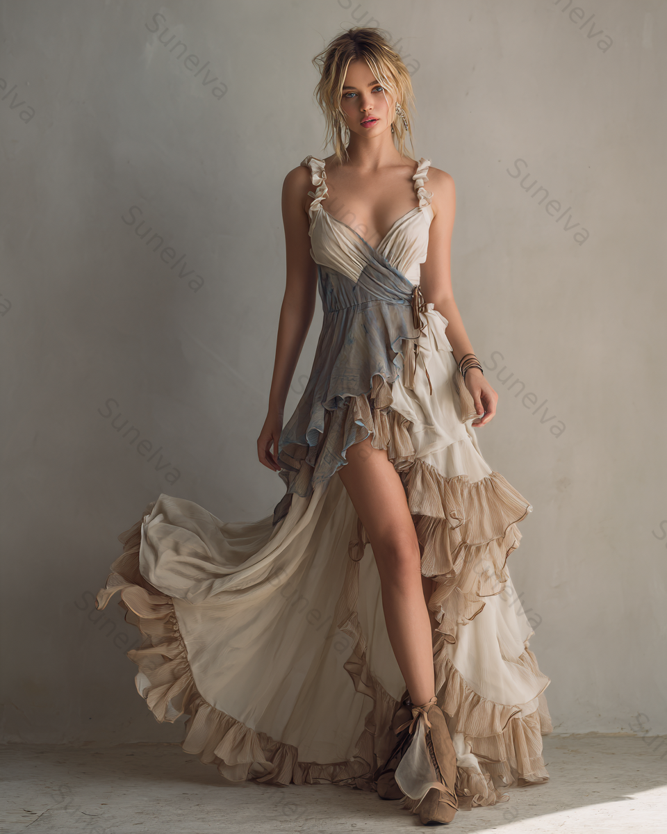 Summer outdoor ruffle patchwork dress9051