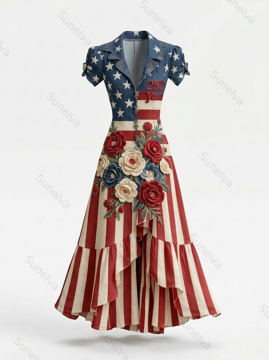 Women's Color-Block Embroidered Dress—Celebrating the 250th Anniversary of the United States 6857