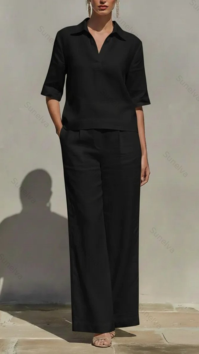 New Arrivals🔥Women's Solid Cotton Linen Two-Piece Set 66fd