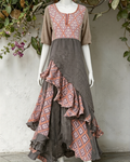 Women's Vacation Contrasting Color Irregular Ruffle Linen Dress 9064