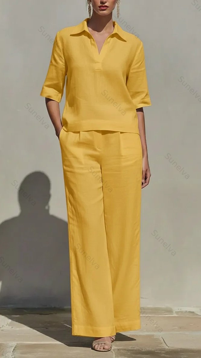 New Arrivals🔥Women's Solid Cotton Linen Two-Piece Set 66fd