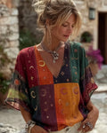 Women's Summer Star and Moon-Themed Embroidered Top 9094