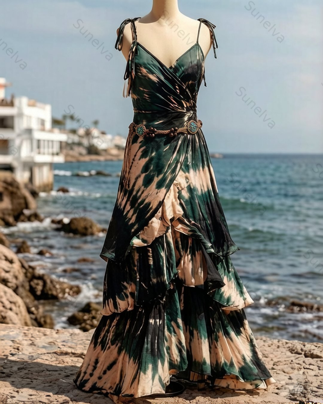 Women's Summer Vacation Fashionable and Elegant Irregular Tie-Dye Dress 5090