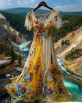 Women's Summer Floral Embroidered Gradient Short-Sleeve Dress 1468