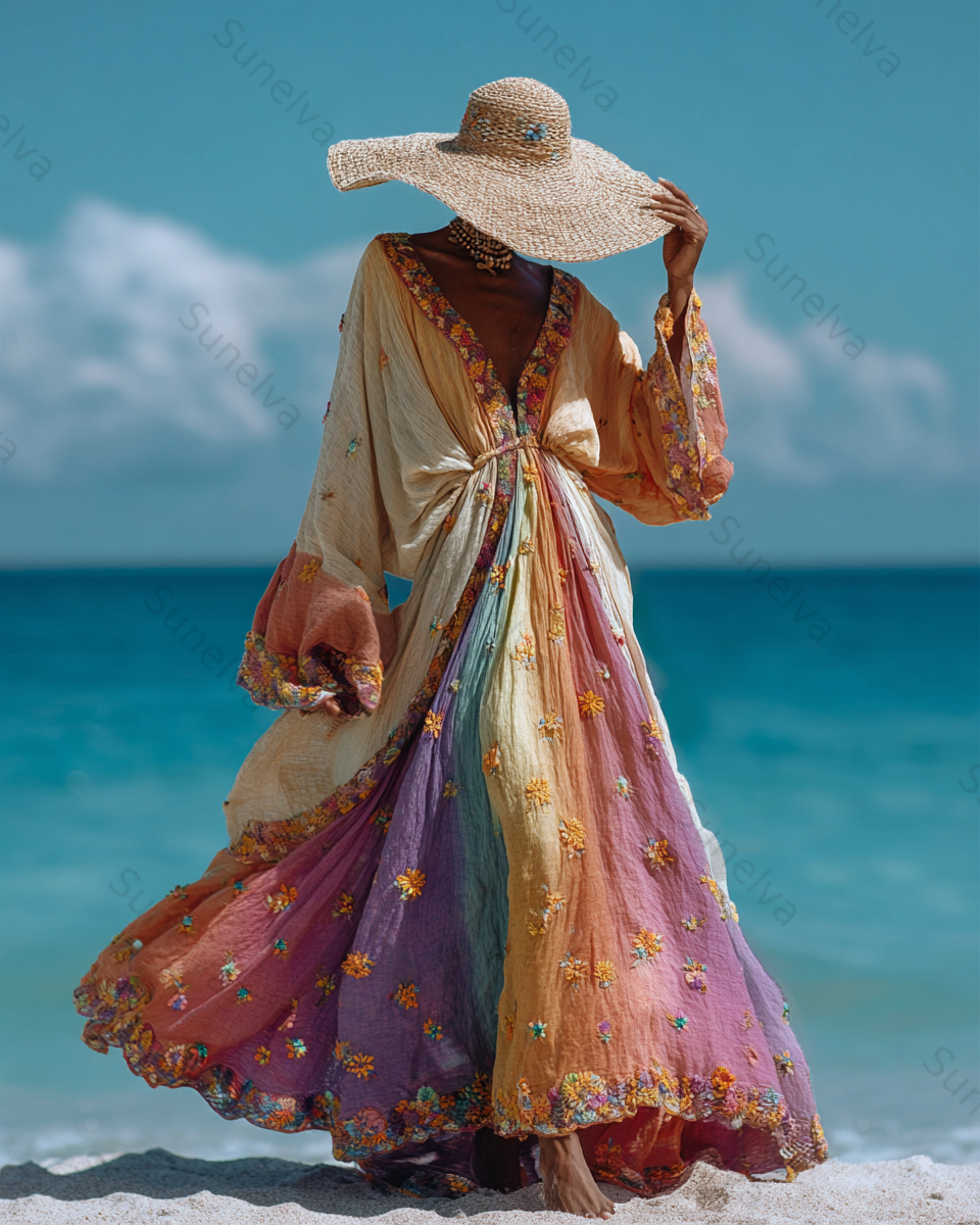 Seaside Vacation Bohemian Style Full-Length Dress 5194