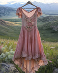 Women's Summer Floral Embroidered Patchwork Linen Dress 7413