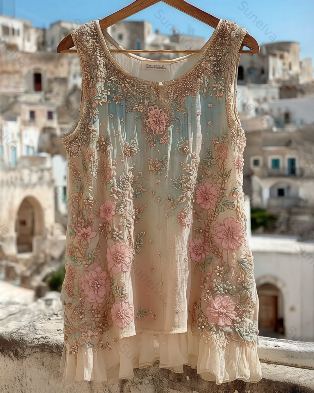 Women's Summer Floral Embroidered Ombre Sleeveless Top 3636