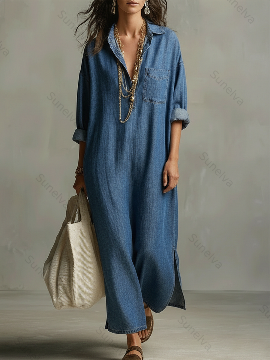 Women's Casual Cozy Denim Dress f886