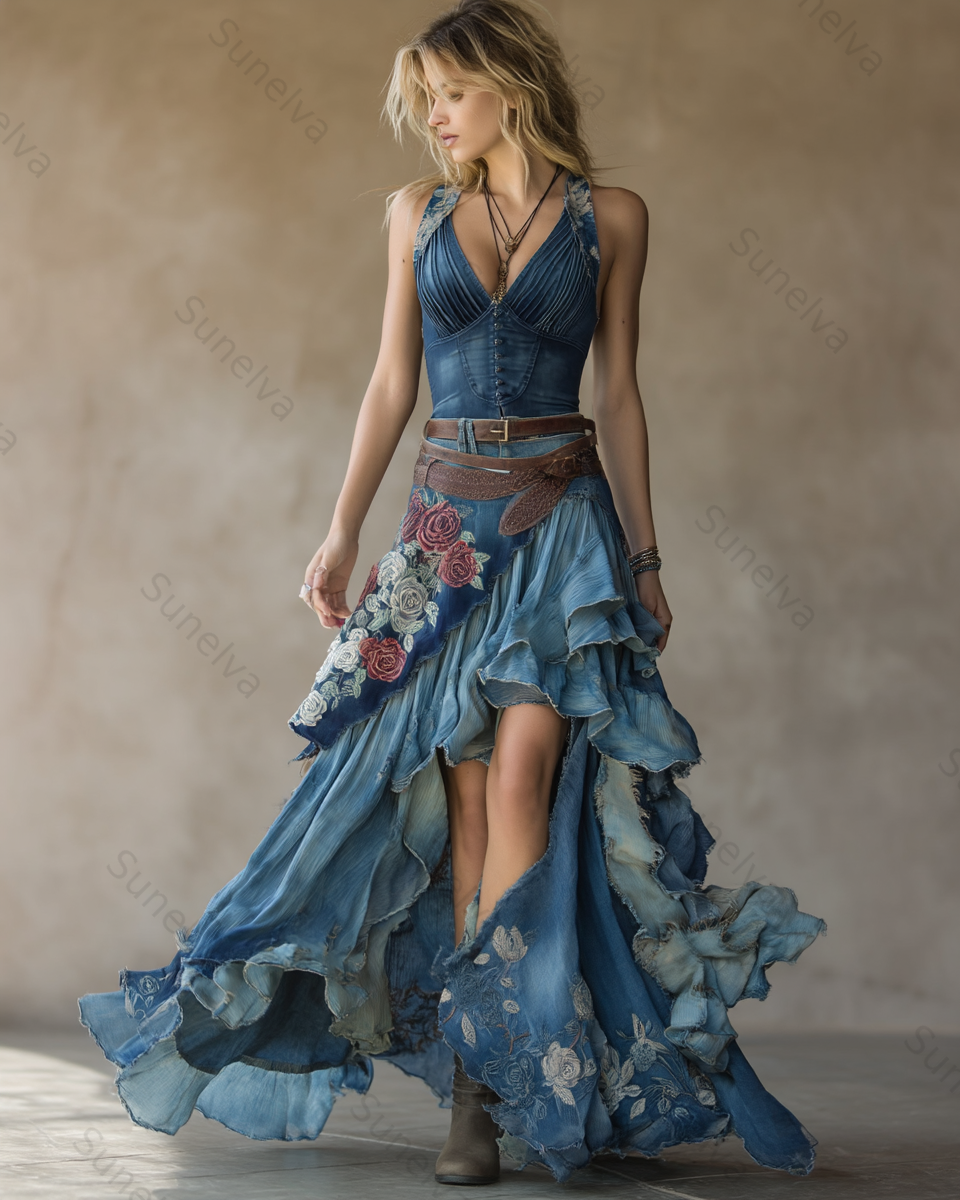Summer outdoor ruffle patchwork dress3219