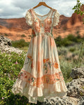 Women's Summer Floral Embroidered Patchwork Linen Dress 6827