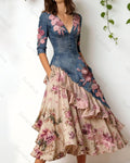 Women's Summer Floral Embroidered Color-Blocked Spaghetti-Strap Dress 4846