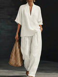 Casual And Cozy Minimalist Linen Two-piece Set 8539