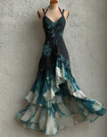 Women's Summer Boho-Chic Asymmetrical Ruffled Tie-Dye Dress 1566