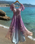 Women's Summer Floral Embroidered Gradient Short-Sleeve Dress 8912