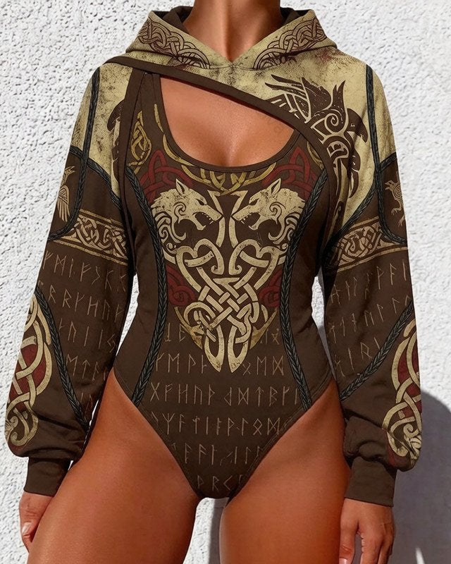 Viking Print Women's Hooded Jumpsuit Two-Piece Set 5841